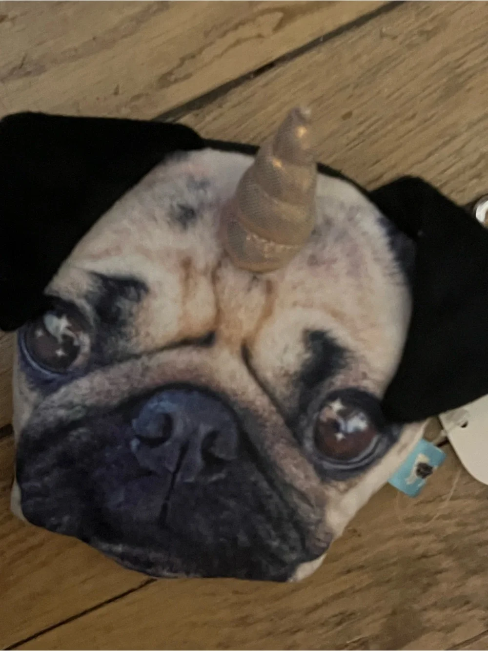 Super Cute Pug Dog Face W/Horn Zip Coin Wallet Pouch. New Keychain